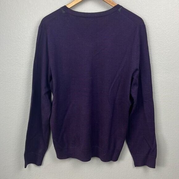 Alan Flusser Purple Argyle Sweater Merino Wool Long Sleeve V-Neck Relaxed L - Picture 5 of 8